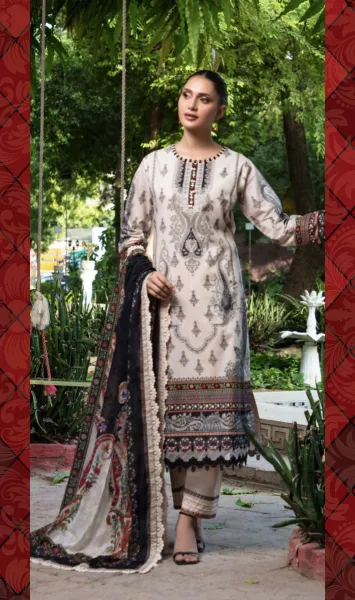 Pakistani Original Guladhar Premium Cambric Stitched 3pcs _ Dark Beige